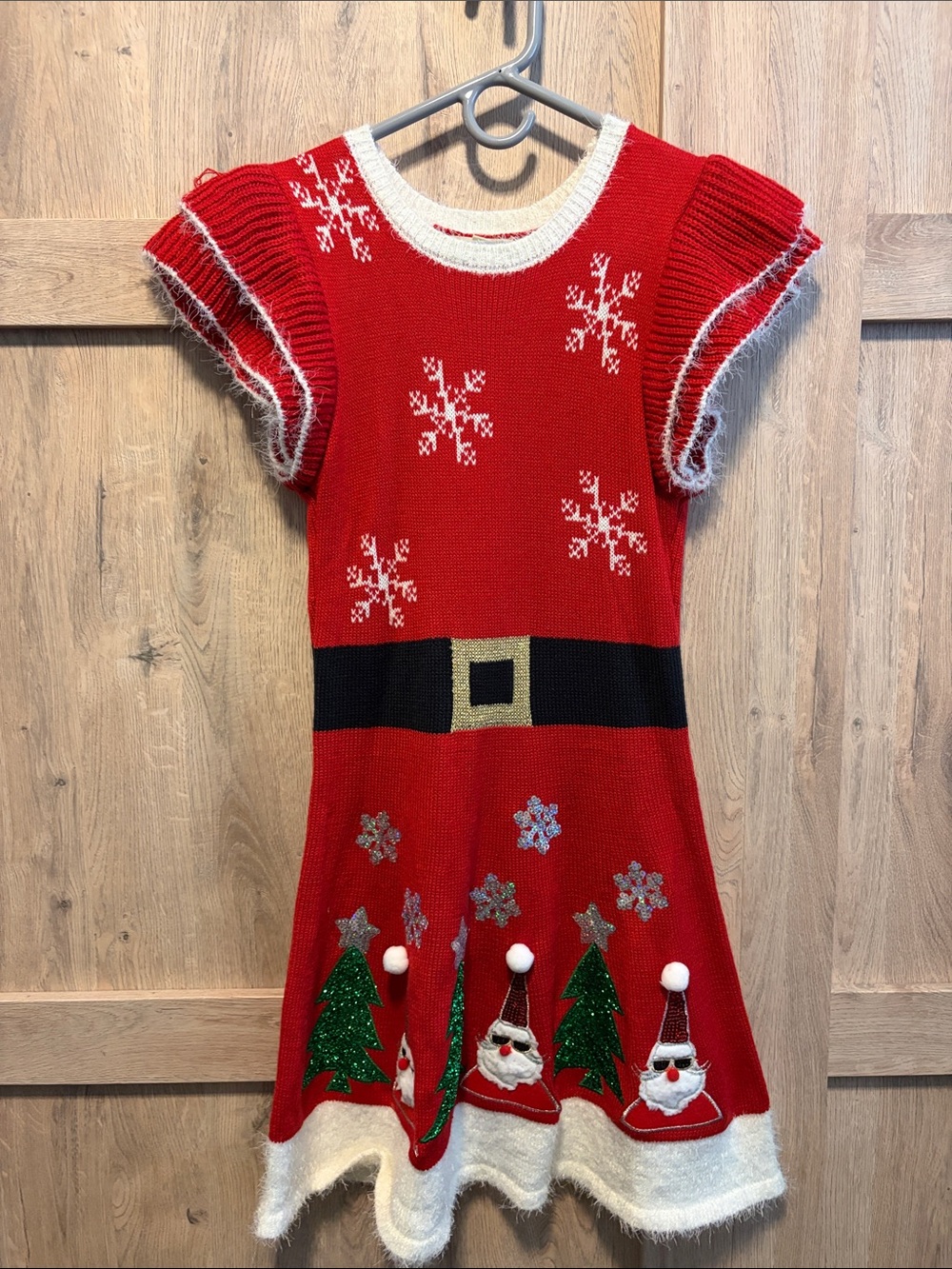 Girls' Red Holiday Santa Knit Dress